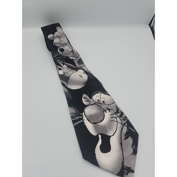 Vintage Disney POOH Black and Gray 100% Silk Tie - Picture 1 of 2